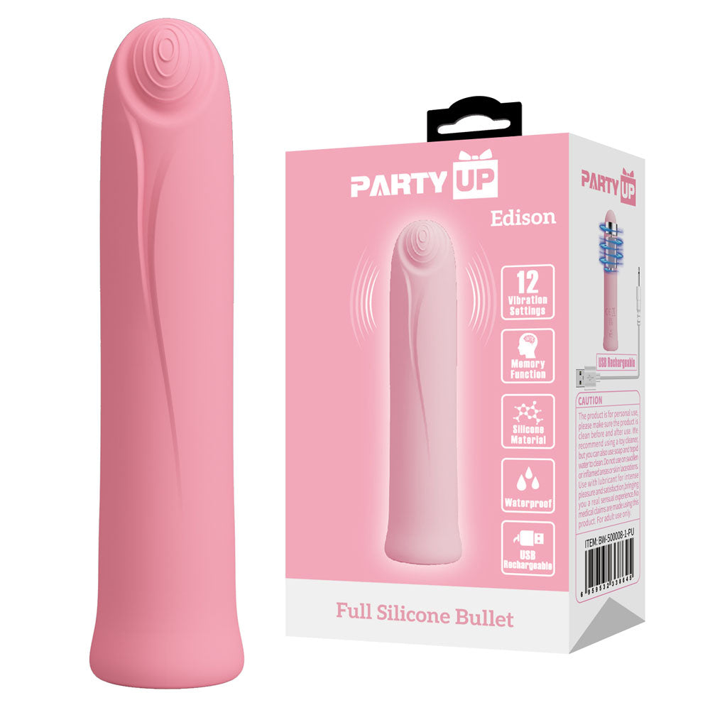 Edison Party Up Body-Safe Silicone Bullet Vibrator – Pink (USB Rechargeable, 10.3 cm)