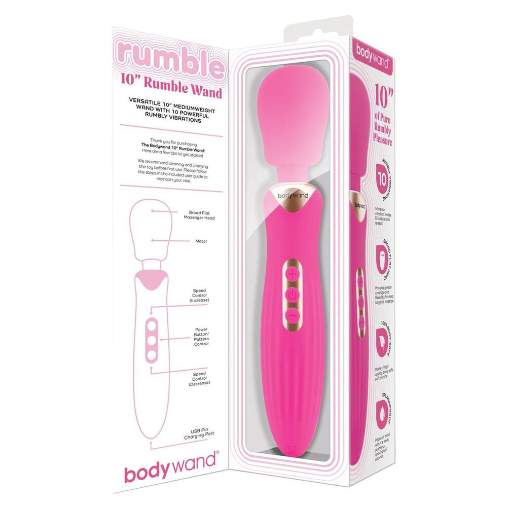 Bodywand RUMBLE WAND 10-Inch Massage Wand - Hot Pink (USB Rechargeable, Body-Safe Silicone, 24 cm)