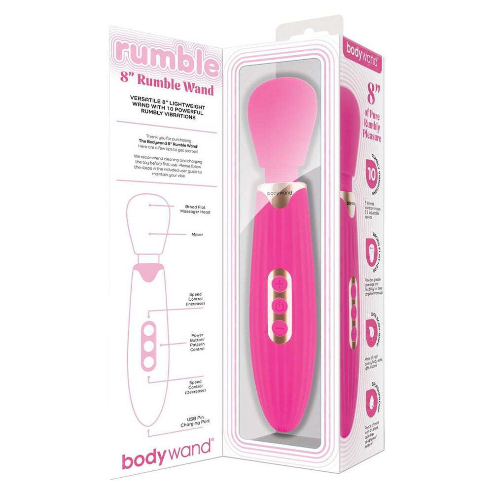 Bodywand RUMBLE WAND 8-Inch Massage Wand – Hot Pink (USB Rechargeable, 20.3 cm Body-Safe Design)