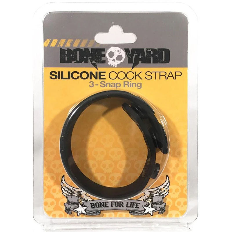 Boneyard Body-Safe Silicone Adjustable Cock Strap – Black 3-Snap Design (Comfort Fit for All)