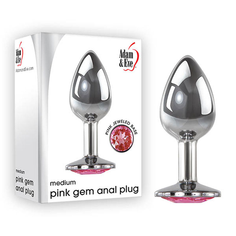 Medium Pink Gem Anal Plug - Elegant Metal Anal Toy with Pink Gem