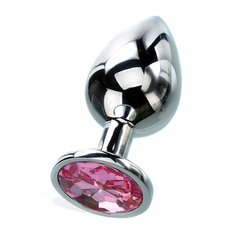 Medium Pink Gem Anal Plug - Elegant Metal Anal Toy with Pink Gem