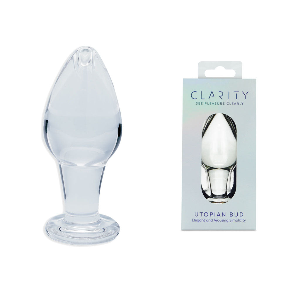 Clarity - Utopian Bud - 8.9 cm Body-Safe Clear Glass Butt Plug for Enhanced Wellness