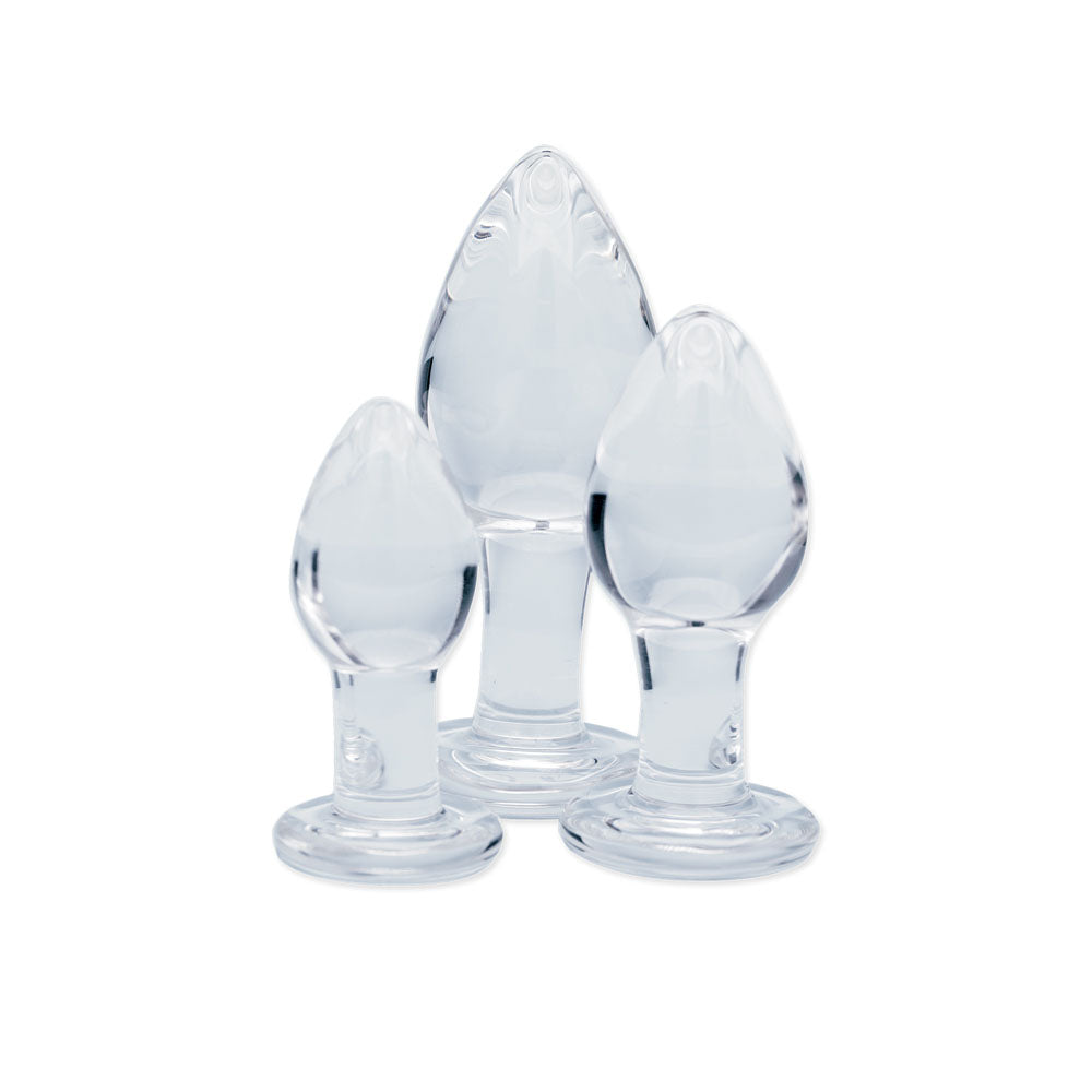 Clarity Utopian Trinity Clear Glass Butt Plugs – Set of 3 Sizes (Body-Safe, Gender-Neutral, Wellness-Focused)