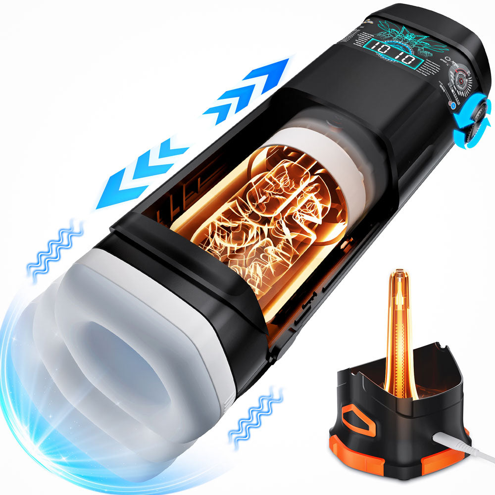 CyberSkin Masturbator – USB Rechargeable, Thrusting & Vibrating – Black