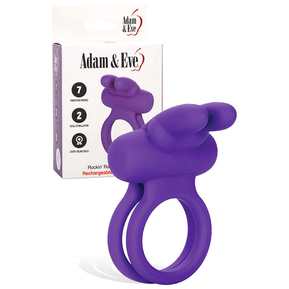 Adam & Eve Rockin' Rabbit Rechargeable Cock & Balls Ring for Couples