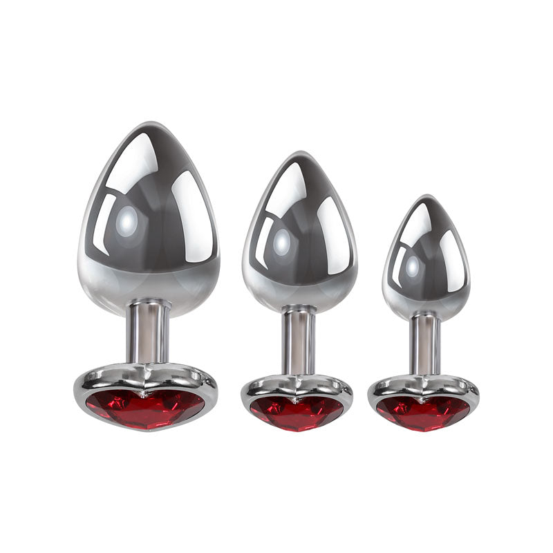 Adam & Eve Three Hearts Gem Anal Plug Set - Metallic Butt Plugs with Sparkling Gem Bases - 3 Size Options for Enhanced Pleasure