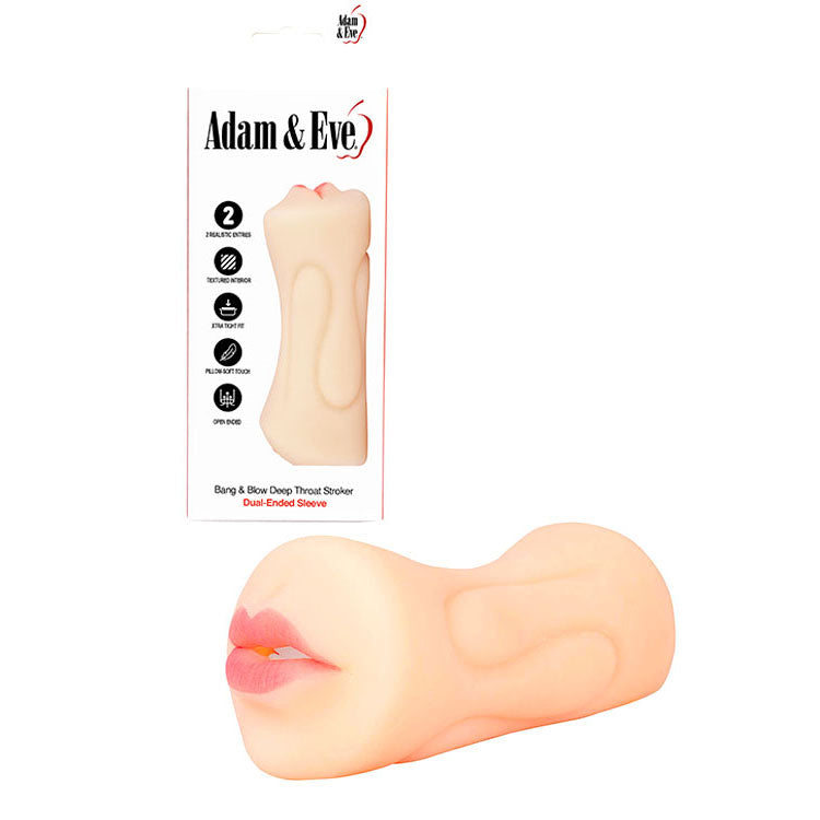 Adam & Eve Bang & Blow Dual-Ended Deep Throat Stroker – Flesh Vagina & Mouth Sensation (Perfect for All)