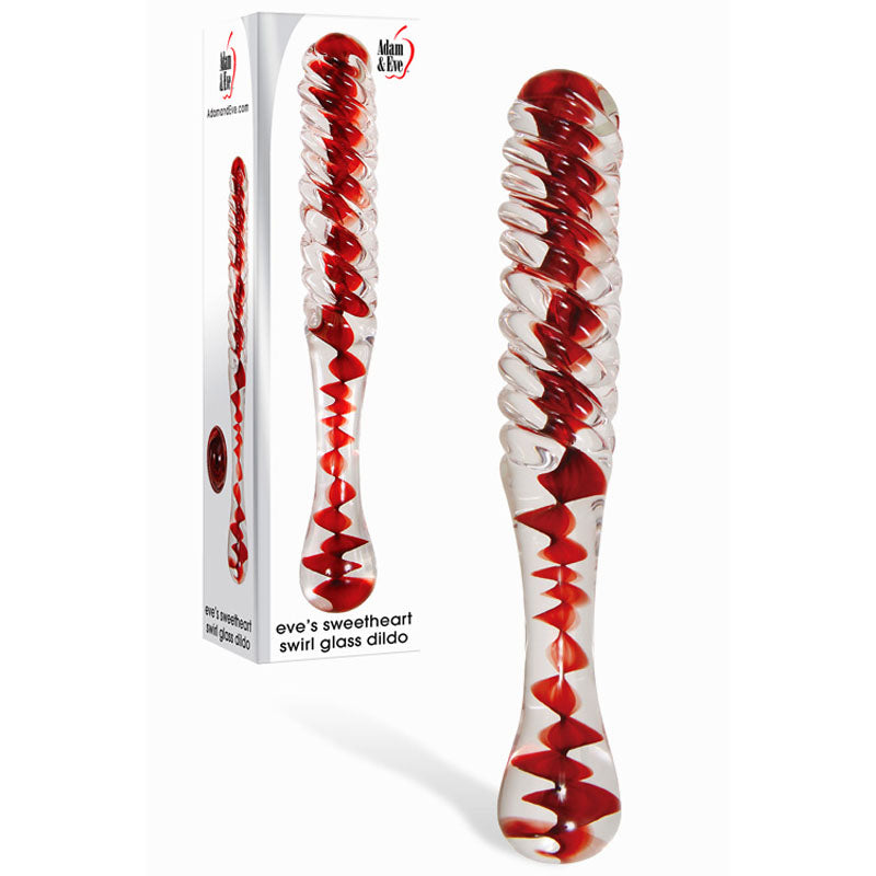 Adam & Eve Sweetheart Swirl Glass Dildo – Clear/Red (22 cm, Body-Safe, Elegant Design)