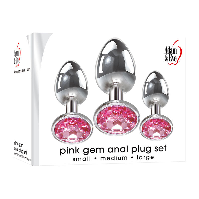 Adam & Eve Anal Plug Set – Metallic, Body-Safe Silicone – Pink – Set of 3 Sizes