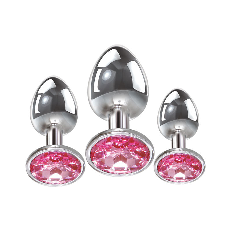 Adam & Eve Anal Plug Set – Metallic, Body-Safe Silicone – Pink – Set of 3 Sizes