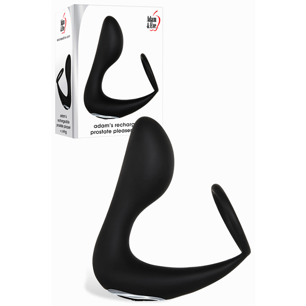 Adam & Eve Rechargeable Prostate Massager & C-Ring Combo - Black USB Rechargeable Anal Plug with Cock Ring