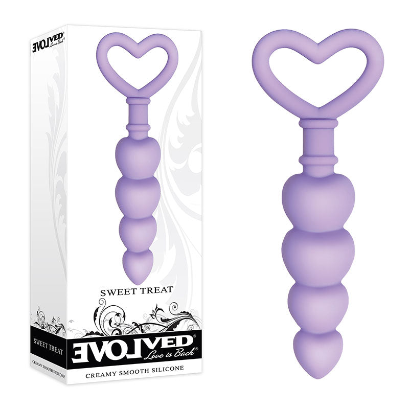 Evolved Sweet Treat - Body-Safe Purple 11.5 cm Beaded Butt Plug with Handle (USB Rechargeable)