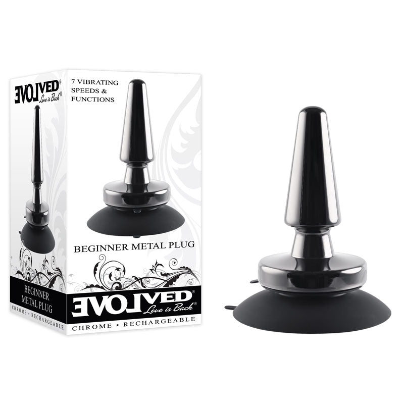 Evolved Beginner-Friendly Metal Vibrating Butt Plug – Black Chrome (11.2 cm, USB Rechargeable)