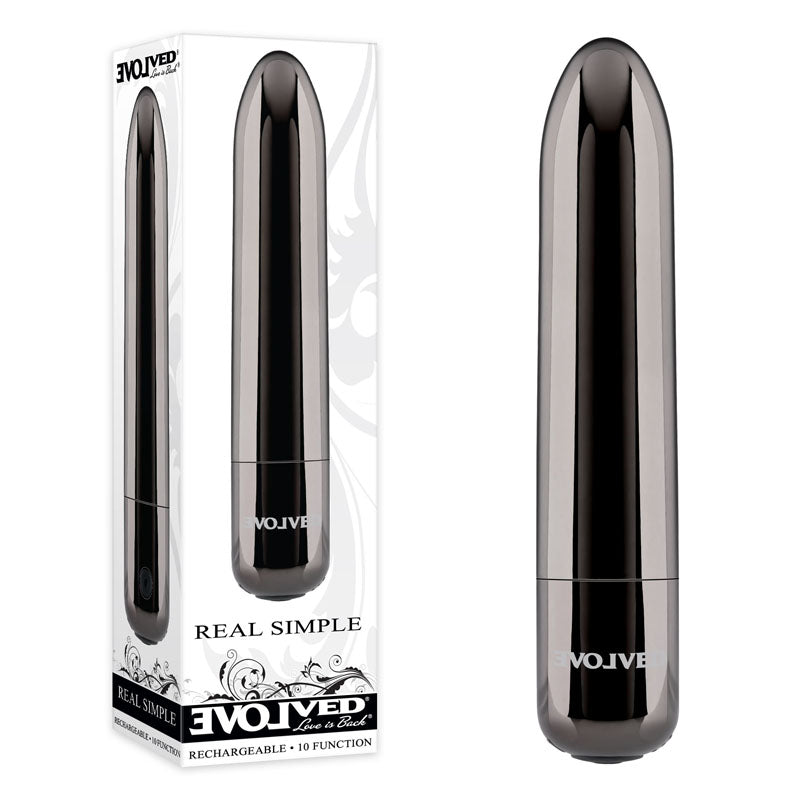 Evolved REAL SIMPLE - Black Chrome 10 cm USB Rechargeable Pleasure Bullet for Enhanced Wellness