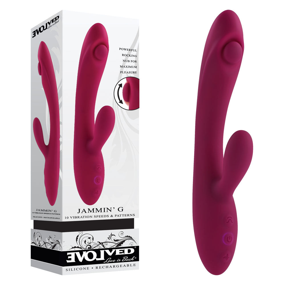 Evolved JAMMIN' G Rabbit Vibrator – Burgundy (20.1 cm, USB Rechargeable, Body-Safe Silicone)