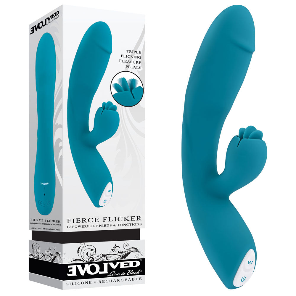 Evolved FIERCE FLICKER Rabbit Vibrator – Blue (19.5 cm, USB Rechargeable, Body-Safe Silicone)