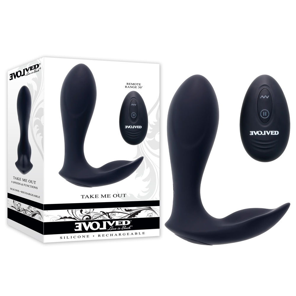 Evolved TAKE ME OUT - Black USB Rechargeable Wearable Vibrator with Remote Control (Body-Safe Silicone, Versatile Design)