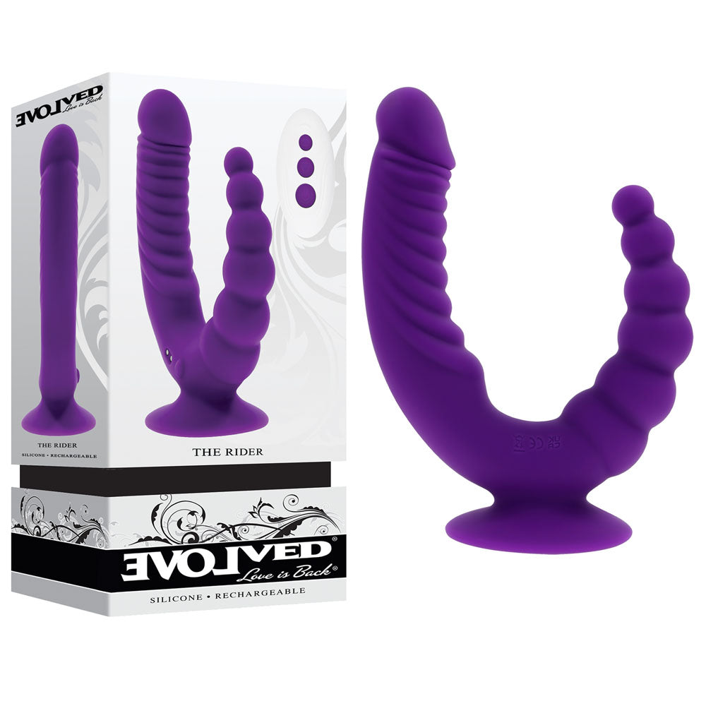 Evolved THE RIDER - USB Rechargeable Double-Ended Vibrator in Purple with Wireless Remote Control