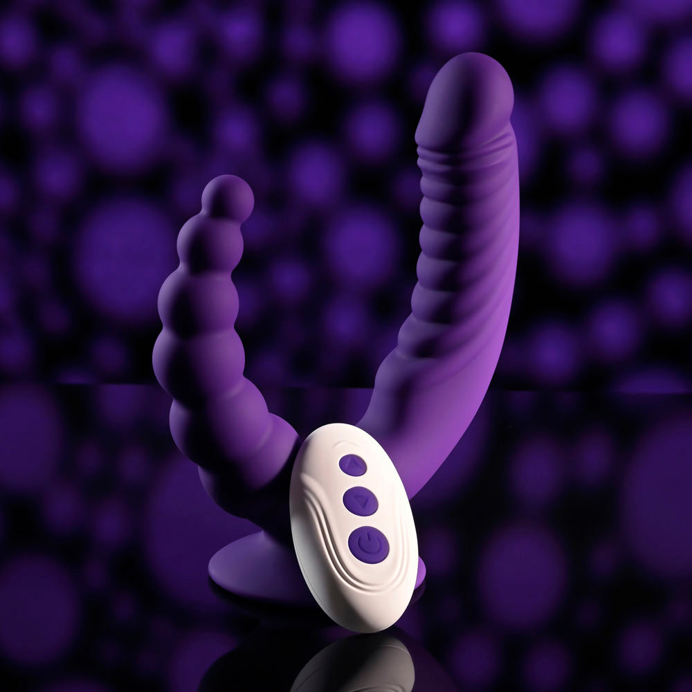 Evolved THE RIDER - USB Rechargeable Double-Ended Vibrator in Purple with Wireless Remote Control