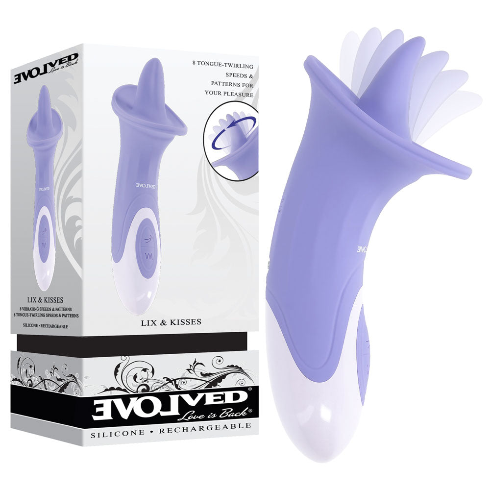 Evolved LIX & KISSES – Body-Safe Silicone Purple Flicking Tongue Stimulator (USB Rechargeable, 18.7 cm)