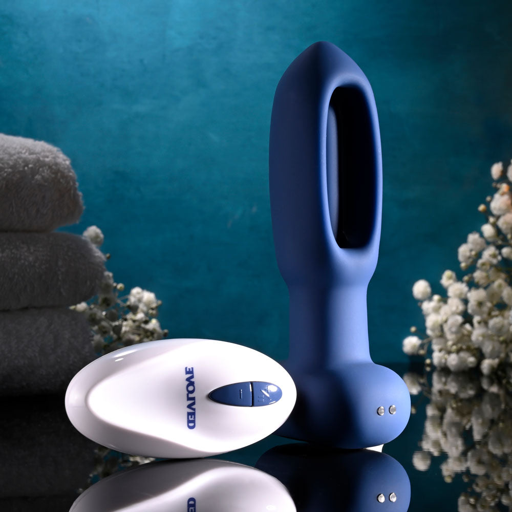 Evolved THE FLAPPER - 14 cm USB Rechargeable Vibrating and Flapping Butt Plug with Remote Control - Gender-Neutral Wellness Toy in Blue