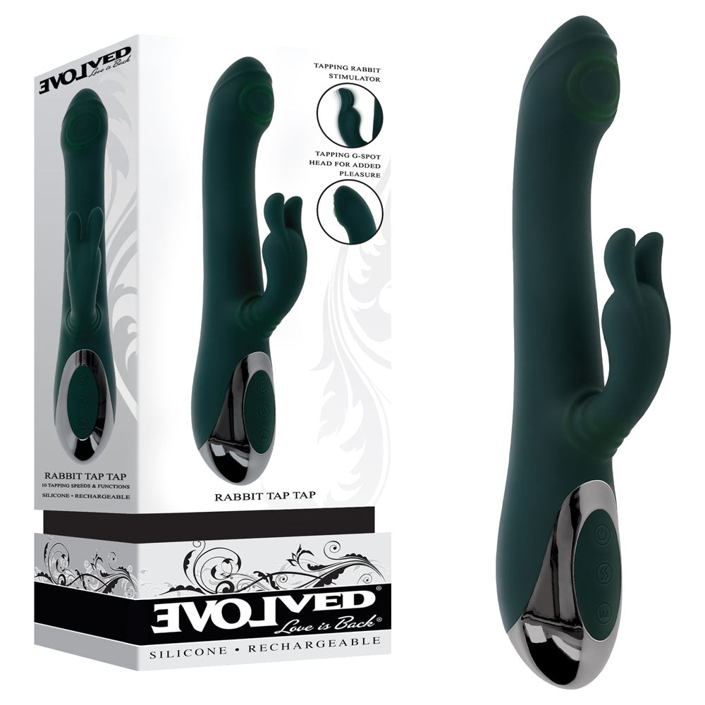 Evolved RABBIT TAP TAP - Green 25 cm USB Rechargeable Rabbit Vibrator with Tapping Tip for Enhanced Pleasure
