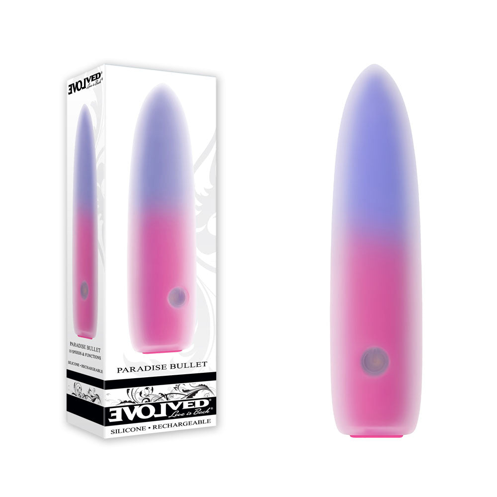 Evolved Paradise Bullet - USB Rechargeable 10.2 cm Vibrating Massager in Pink/Purple