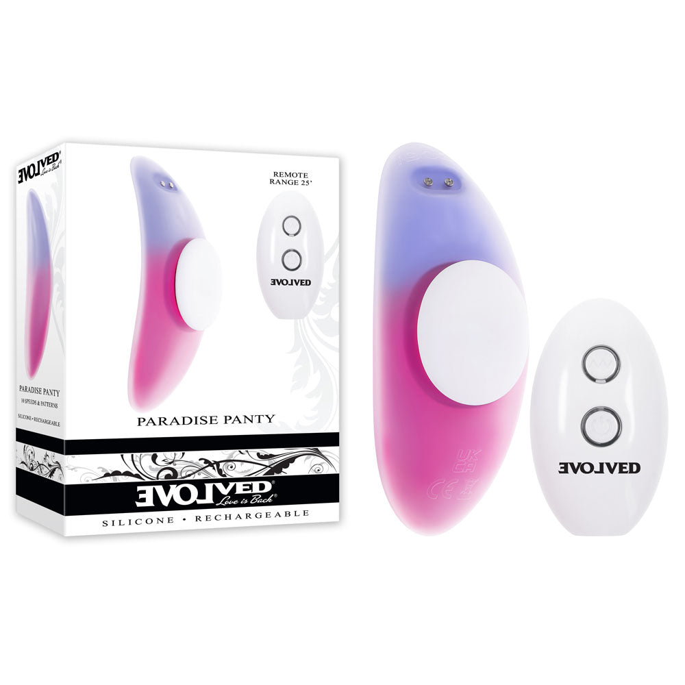 Evolved PARADISE PANTY - Pink/Purple USB Rechargeable Remote-Controlled Panty Vibrator for Wellness and Pleasure