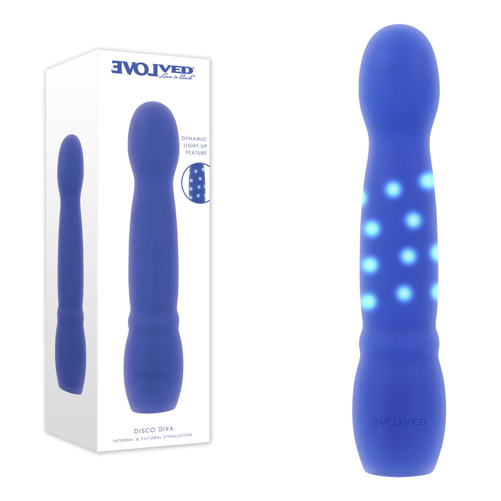 Evolved DISCO DIVA - Blue USB Rechargeable Light-Up Vibrator (20.9 cm, Body-Safe Silicone)