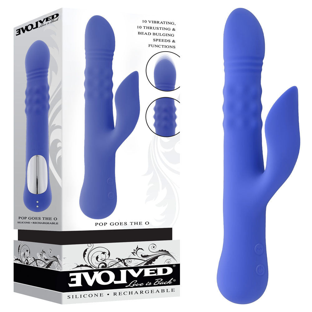 Evolved POP GOES THE O - Purple 24.7 cm USB Rechargeable Thrusting & Bulging Rabbit Vibrator - Body-Safe Silicone for Enhanced Pleasure