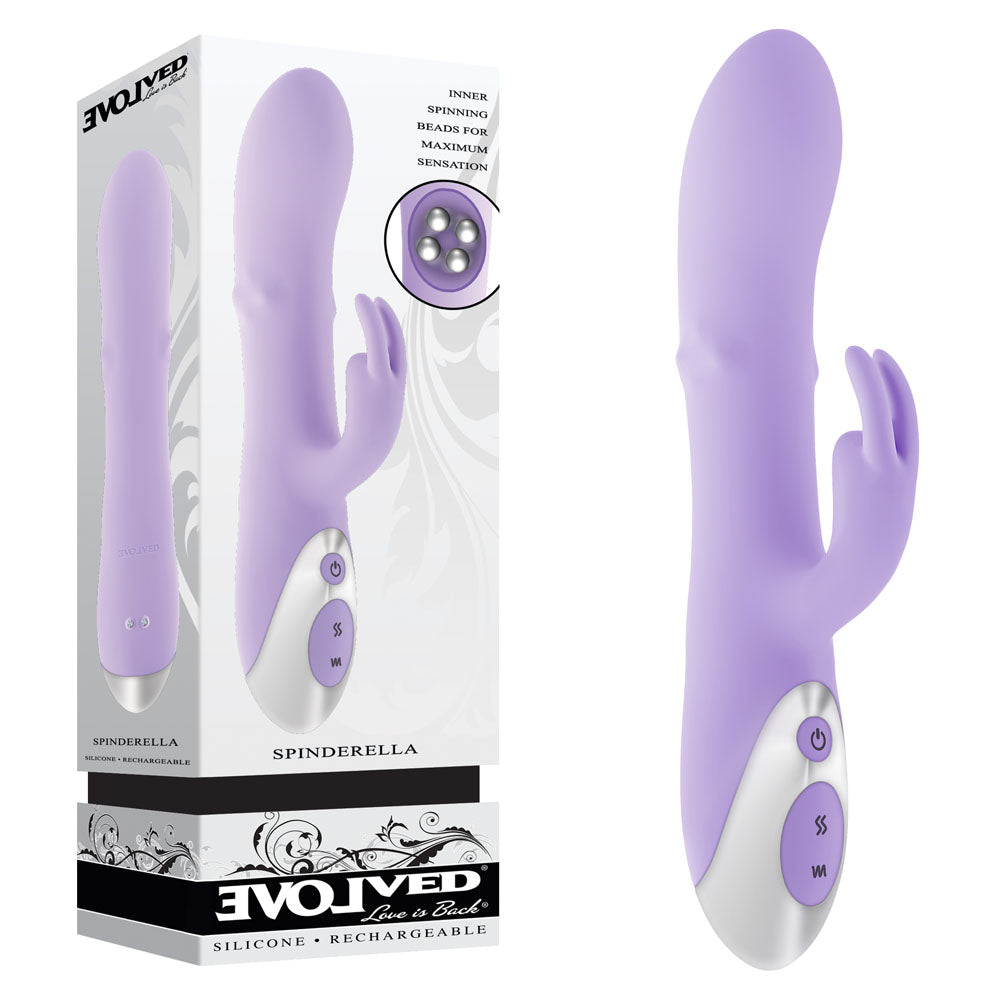 Evolved SPINDERELLA - Purple USB Rechargeable Rabbit Vibrator (Body-Safe Silicone, 20 cm)