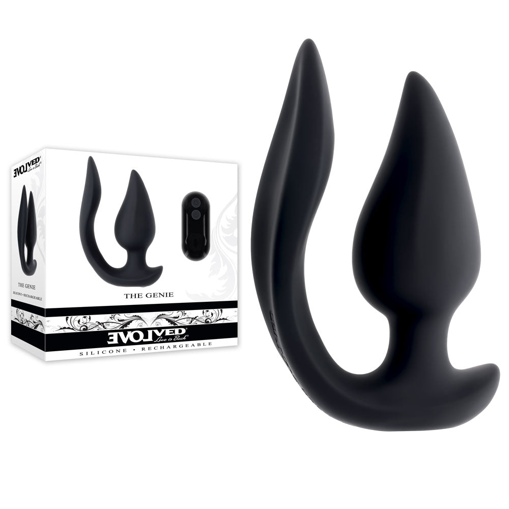 Evolved The Genie - Black 11.2 cm USB Rechargeable Vibrating Plug with Wireless Remote Control for Wellness and Pleasure