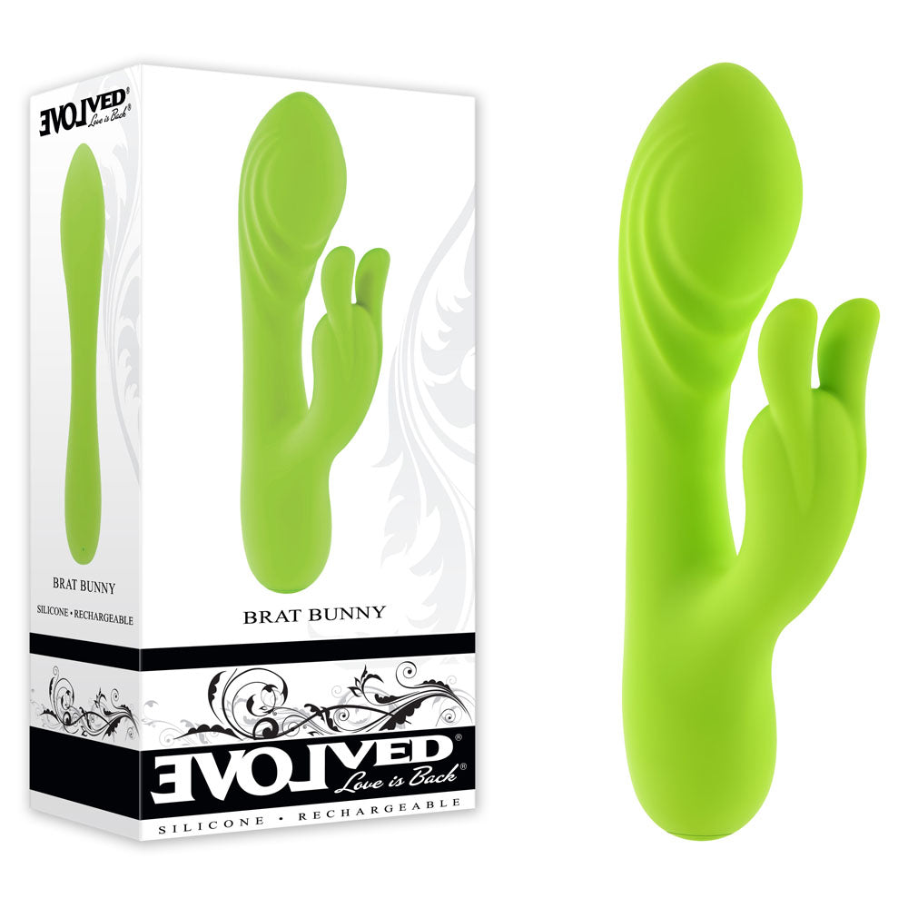 Evolved BRAT BUNNY - Eco-Friendly Green USB Rechargeable Rabbit Vibrator (16.2 cm, Body-Safe Silicone)