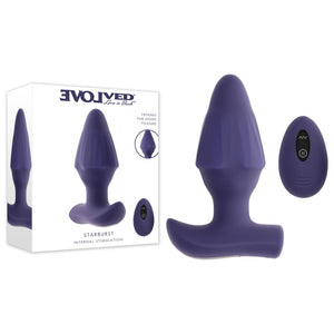 Evolved Starburst purple expanding vibrating butt plug with remote