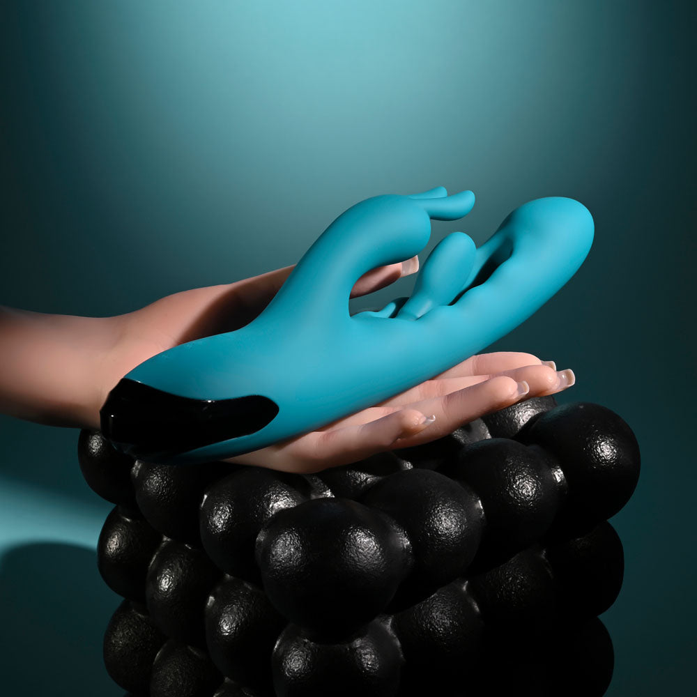 Evolved Rabbit Vibrator – Rechargeable, Body-Safe Silicone – Flicking Shaft – Blue