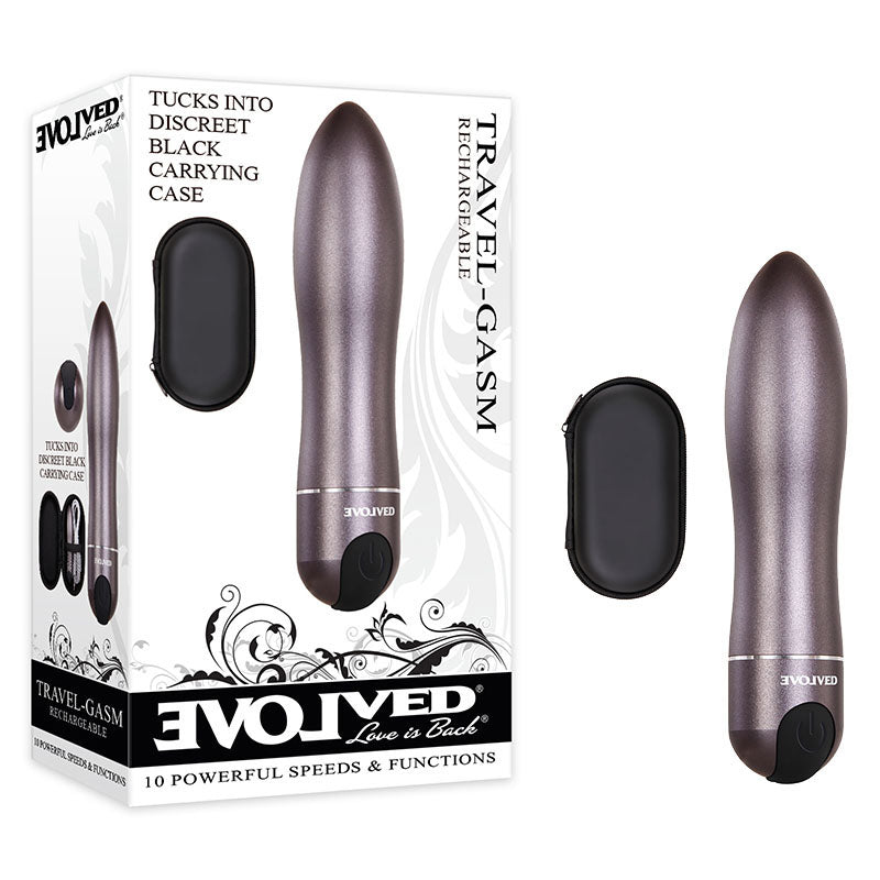 Evolved Travel-Gasm - Gray 9 cm USB Rechargeable Bullet Vibrator with Travel Case for On-the-Go Pleasure