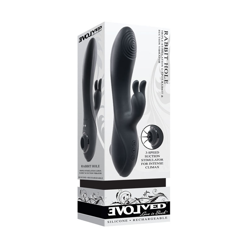 Evolved RABBIT HOLE - Black USB Rechargeable Rabbit Vibrator (21.2 cm, Body-Safe Silicone)