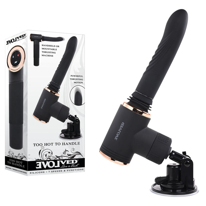 Evolved Too Hot to Handle - Black USB Rechargeable Thrusting Vibrator with Stand for Ultimate Pleasure
