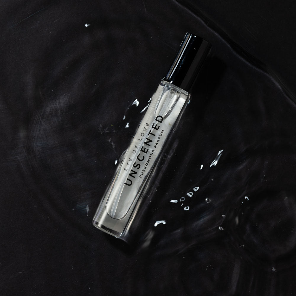 Unscented perfume bottle on a black background