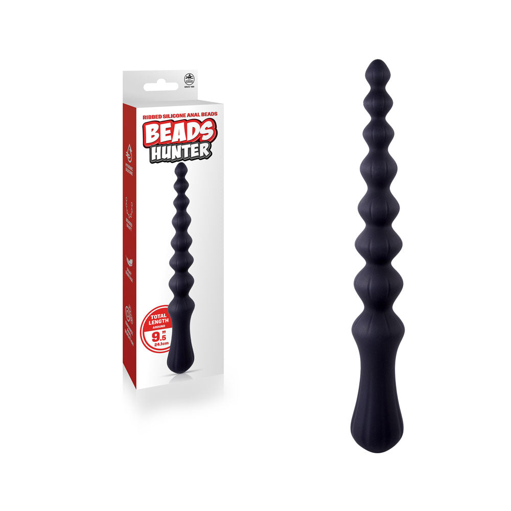 Beads Hunter - Body-Safe Silicone Anal Beads - 24.1 cm - Black (Flexible & Easy to Clean)