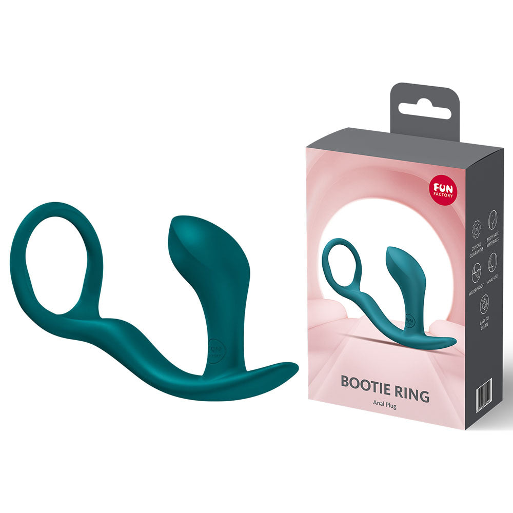 Fun Factory Premium Anal Toy – Body-Safe Silicone Anal Plug with Cock Ring – Bottle Green – 14.7 cm