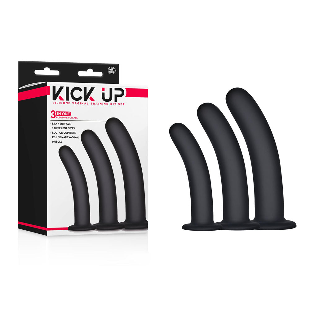 Kick Up Body-Safe Silicone Vaginal Training Kit - Black Dilators Set (3 Sizes, USB Rechargeable)