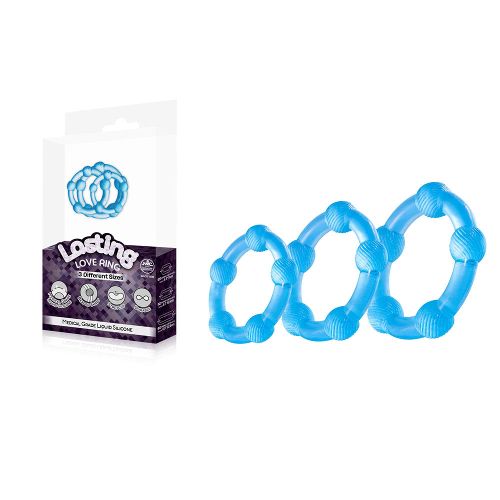 Lasting Love Ring Set – 3 Sizes of Blue Beaded Cock Rings for Enhanced Pleasure
