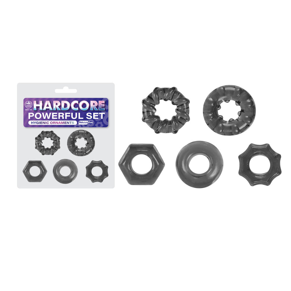 Hardcore Cock Rings Set – Powerful, Flexible – Smoke – Set of 5