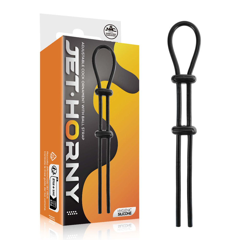Jet Horny - Adjustable Black Cock & Ball Lasso Ring for Enhanced Pleasure