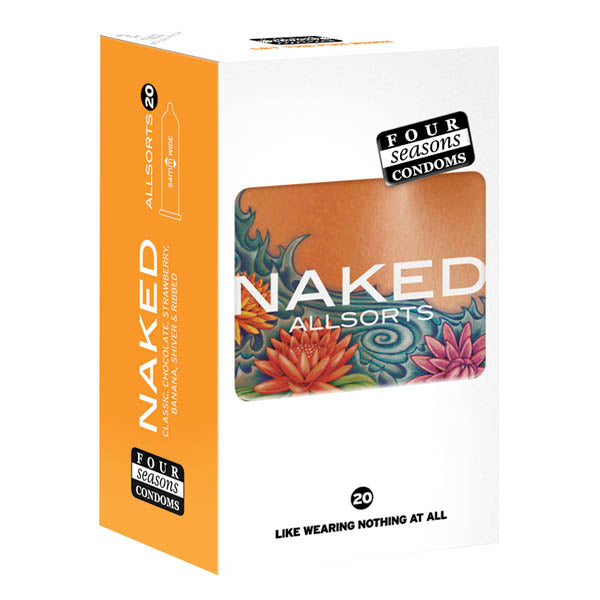 Four Seasons Naked Allsorts - Variety Pack of Ultra Thin Lubricated Condoms in 6 Unique Styles - 20 Count