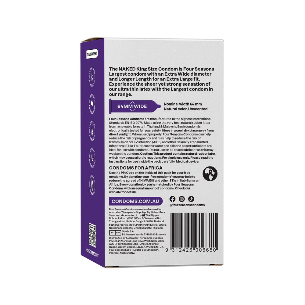 Four Seasons Naked King Size Condoms - 12 Pack - Premium Quality, Extra Comfort, and Enhanced Pleasure