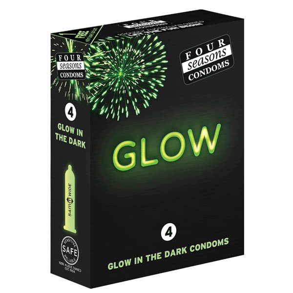 Four Seasons Glow In The Dark Lubricated Condoms - 4 Pack - Safe, Fun, and Discreet Protection