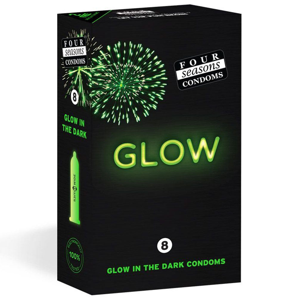 Glow-in-the-Dark Lubricated Condoms – Four Seasons 8-Pack (Body-Safe, Extra Sensitivity)